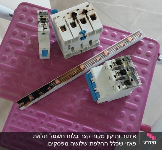 רכיבי חשמל שרופים על סולם ורוד